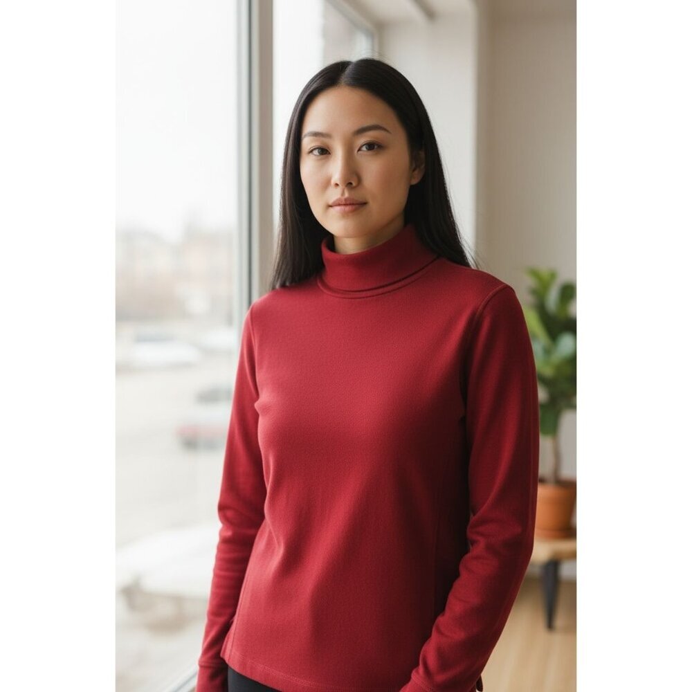 Lands End Women's Turtleneck Tunic Top red Supima Cotton Career Casual size 1X